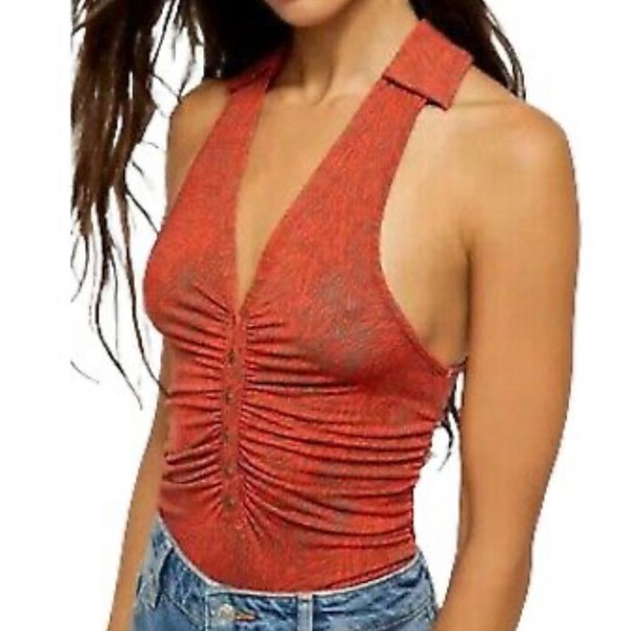 FREE PEOPLE Burnt Orange Combo Top - Picture 2 of 6